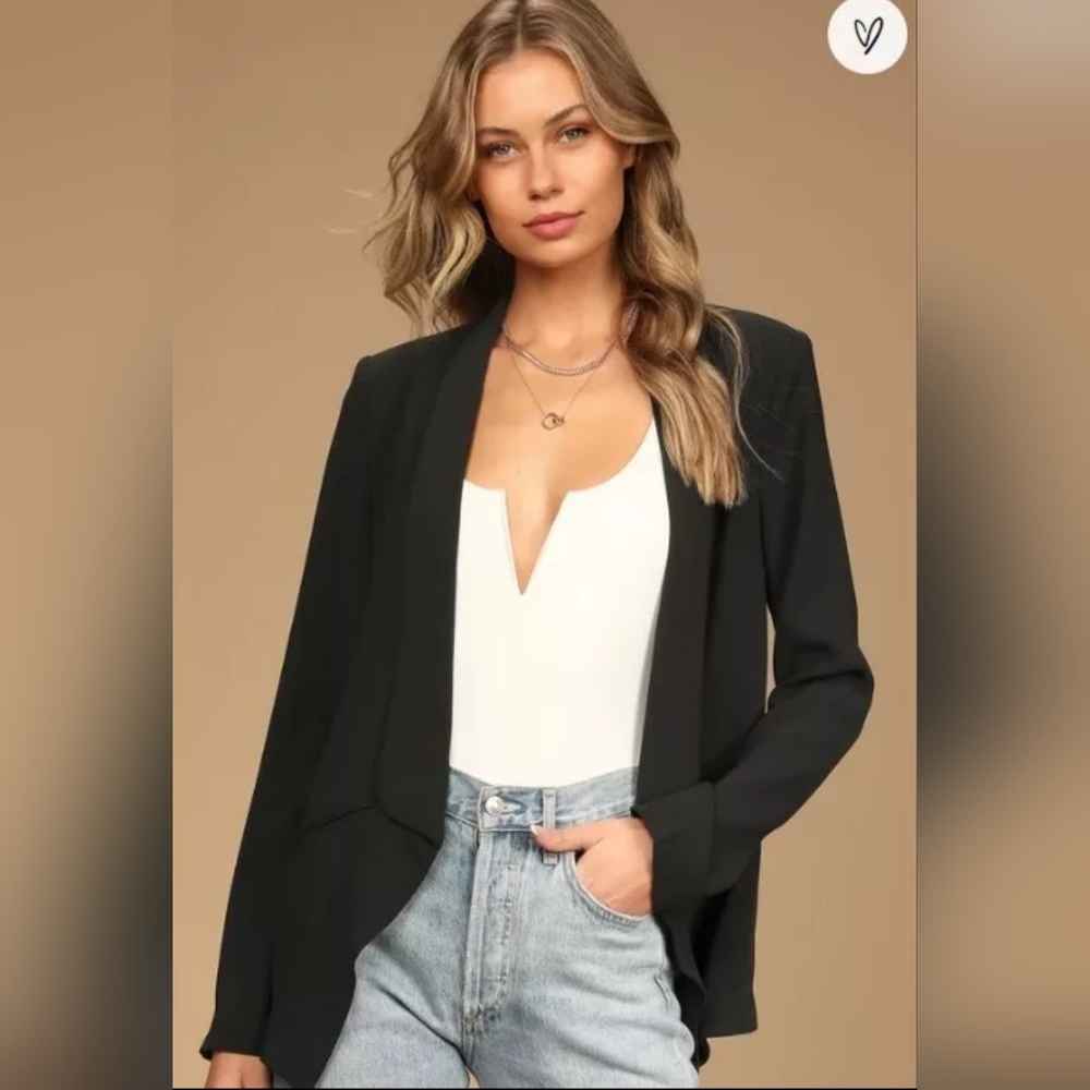 Lulus Women's Black Open Front Blazer Sz Medium Business Office Academia Preppy